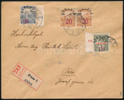 Baranya II. 1919 Ajánlott Pécs helyi levél 4 db bélyeggel, cenzúrázva / Registered local cover with ...