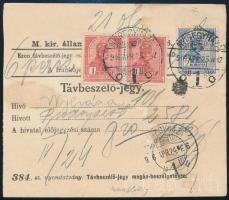 1916 Távbeszélőjegy 2 x 1K + 2K bérmentesítéssel / Telephone ticket "NYÍREGYHÁZA"