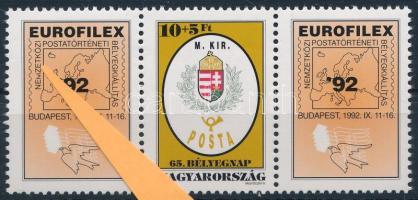 1992 Bélyegnap - Eurofilex 10(+5)Ft szelvényes hármascsík "törött M betű" lemezhibával