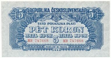 Csehszlovákia 1944. 5K "MB 747668" T:UNC,AU Czechoslovakia 1944. 5 Korun "MB 747668" C:UNC,AU Krause 46.