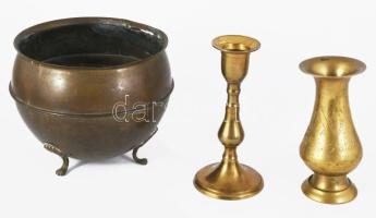 Vegyes réz tárgyak üst d: 17 cm + vázák