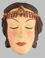 Art deco kerámia maszk, fej, fali dísz. Kézzel festett, j.n, hibátlan 16x20 cm