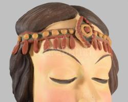 Art deco kerámia maszk, fej, fali dísz. Kézzel festett, j.n, hibátlan 16x20 cm