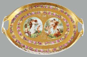 Cseh Alt Wien tál mitológiai jelenettel. Matricás, jelzett, kopással 48x35 cm