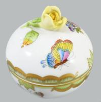 Herendi Viktória mintás bonbonier rózsa fogóval, jelzett, hibátlan, d: 7,5 cm