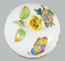 Herendi Viktória mintás bonbonier rózsa fogóval, jelzett, hibátlan, d: 7,5 cm