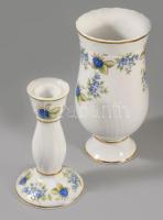 Hollóházi Szeder mintás váza és gyertyatartó, jelzett, hibátlan, m: 14-18 cm