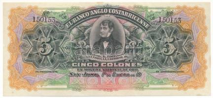 Costa Rica 1917. 5C aláírás nélküli "150153" T:UNC,AU Costa Rica 1917. 5 Colones without signatures "150153" C:UNC,AU Krause S122r
