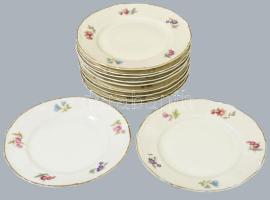 Karlskrona svéd porcelán 10 darabos süteményes tányér szett, extra sérült darabbal, jelzett, kis kopással, d: 18 cm