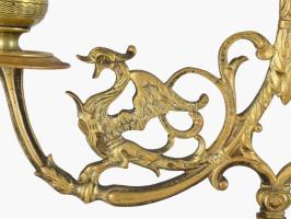 Háromágú bronz gyertyatartó, m: 36 cm