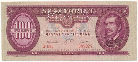 1949. 100Ft "MINTA" perforációval, "B665 091827" sorozat és sorszámmal T:UNC,AU nyomdai papírráncok Hungary 1949. 100 Forint with "MINTA (SPECIMEN)" perforation, with "B665 091827" serial number C:UNC,AU with printing creases Adamo F28M1