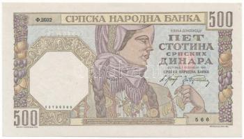 Szerbia / Német megszállás 1941. 500D "566 2032" T:UNC,AU Serbia / German occupation 1941. 500 Dinara "566 2032" C:UNC,AU Krause 27.
