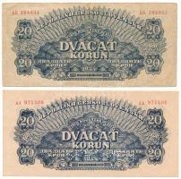 Csehszlovákia 1944. 20K + 20K "SPECIMEN (MINTA)" perforációval T:XF-VG Czechoslovakia 1944. 20 Korun + 20 Korun with "SPECIMEN" perforation C:XF-VG Krause P#47