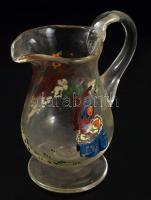 Antik gyermekjáték üveg kiöntő, kopott festéssel, m: 10 cm