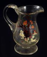 Antik gyermekjáték üveg kiöntő, kopott festéssel, m: 10 cm