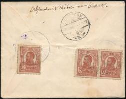 ~1920 Ajánlott cenzúrázott levél román bélyegekkel / Registered censored cover with Romanian stamps ...