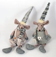 Kézzel készült lógólábú kézműves egér fiú és lány pár, jó állapotban, m: 40 cm.