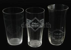 3 darab antik Törley pohár, minimális pattogzással, m: 10-11 cm
