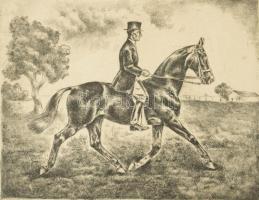 Korda Béla (1899-1972): Sebes ügetés (lovas témájú grafika), 1935. Rézkarc, papír, jelzett, 19,5×23 cm