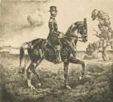 Korda Béla (1899-1972): Passage (lovas témájú grafika), 1935. Rézkarc, papír, jelzett, 20×23,5 cm