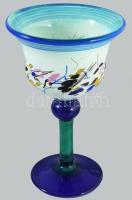 1995 Jelzett iparművész talpas kínáló, anyagában színezett hutaüveg, hibátlan, m: 23,5 cm