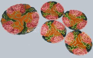 Körmöcbánya antik süteményes készlet 4 tállal, jelzett, javított, sérüléssel, d: 17-26 cm