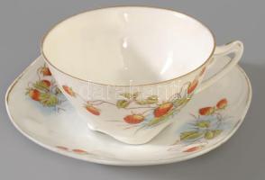 Antik epermintás 5 darab vékonyporcelán csésze alátéttel, kopással d: 15 cm