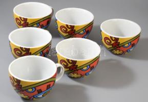 Modernista díszítésű 6 darabos vastag csésze szett, jelzett, 11x7 cm