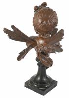 cca 1900 Ruffino Besserdich (1858-1915): Psyché. Patinázott bronz szobor, sérült márvány talapzaton,...