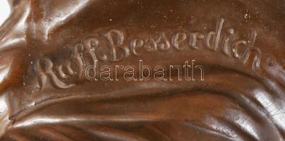 cca 1900 Ruffino Besserdich (1858-1915): Psyché. Patinázott bronz szobor, sérült márvány talapzaton,...