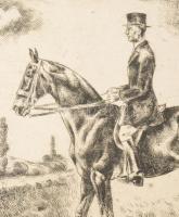 Korda Béla (1899-1972): Lépés hosszúszárú (lovas témájú grafika), 1935. Rézkarc, papír, jelzett, 20×...