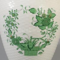 Herendi indiai kosár zöld mintás fonott felületű váza, jelzett, hibátlan, m: 25 cm