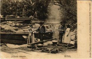 1905 Siófok, Halászlé készítés, magyar folklór. Ellinger Ede cs. és kir. udvari fényképész kiadása (...