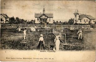 Balatonszemes, Szemes; Villatelep, nyaralók, teniszpálya teniszező hölgyekkel és urakkal. Mérei Igná...