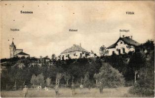 Balatonszemes, Szemes; Villák. Vajdics villa, Halmai villa és Szilágyi villa (ázott sarok / wet corn...