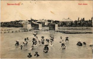 1907 Balatonszemes, Szemes; Balaton parti részlet, fürdőzők, nyaralók. Berliner Salamon kiadása (fl)