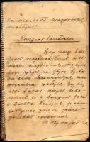 cca 1936 Kézzel írt receptfüzet, benne "Karfiol köntösben", "Töltött édes káposzta", "Gesztenye-alagút", stb. (a receptek mellett leírja a hozzávalók költségét is), összesen kb. 80 beírt oldal, helyenként foltos, sérült lapokkal