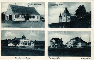 Balatonfűzfő, vasútállomás, Jasofszky villa, Balaton szálloda, Forster villa, Uher villa