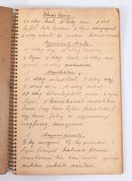 cca 1910-1930 Kézzel írt receptgyűjtemény (süteményreceptek), benne "Hadi torta", "Pozsonyi kifli", "Máglyarakás", stb., összesen 16 beírt oldal, spirálfűzéses füzetben
