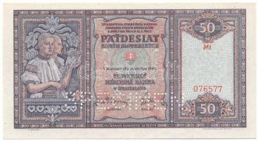 Szlovákia 1940. 50K "Mf 076577" "SPECIMEN (MINTA)" perforációval T:UNC,AU
Slova...