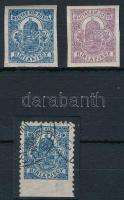 1920 3 db Hírlapbélyeg, az egyik kifogazva (rozsda / stain)