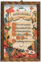 Régi házi áldás, üvegezett keretben, 14x9 cm