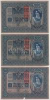 Ausztria 1919 (1902) 1000K, függőleges "DEUTSCHÖSTERREICH" felülbélyegzéssel, mindkét oldal német (3x) T:F,VG Austria 1919 (1902) 1000 Kronen, with vertical "DEUTSCHÖSTERREICH" overprint, both sides in German (3x) C:F,VG Krause P#58