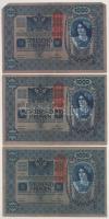 Ausztria 1919 (1902) 1000K, függőleges "DEUTSCHÖSTERREICH" felülbélyegzéssel, mindkét oldal német (3x) T:F,VG Austria 1919 (1902) 1000 Kronen, with vertical "DEUTSCHÖSTERREICH" overprint, both sides in German (3x) C:F,VG Krause P#58