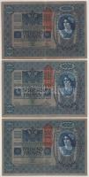 Ausztria 1919 (1902) 1000K, függőleges "DEUTSCHÖSTERREICH" felülbélyegzéssel, mindkét oldal német (3x) T:F,VG Austria 1919 (1902) 1000 Kronen, with vertical "DEUTSCHÖSTERREICH" overprint, both sides in German (3x) C:F,VG Krause P#58