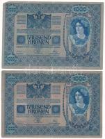 Ausztria 1919 (1902) 1000K, függőleges "DEUTSCHÖSTERREICH" felülbélyegzéssel, mindkét olda...