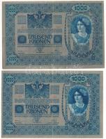 Ausztria 1919 (1902) 1000K, függőleges "DEUTSCHÖSTERREICH" felülbélyegzéssel, mindkét olda...