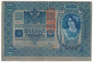 Ausztria 1919 (1902) 1000K, függőleges "DEUTSCHÖSTERREICH" felülbélyegzéssel, mindkét olda...