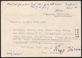 1965 Ajánlott levelezőlap "ÖTVÖSKÓNYI"