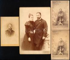 cca 1870-1900 A szentmiklósi és óvári Pongrácz család tagjait ábrázoló fotók, 4 db, közte három Pongrácz Miklós (1829-1873) 1848/49-es honvédhadnagyot ábrázoló vizitkártya, 10,5x6,5 cm és 16,5x10,5 cm méretben